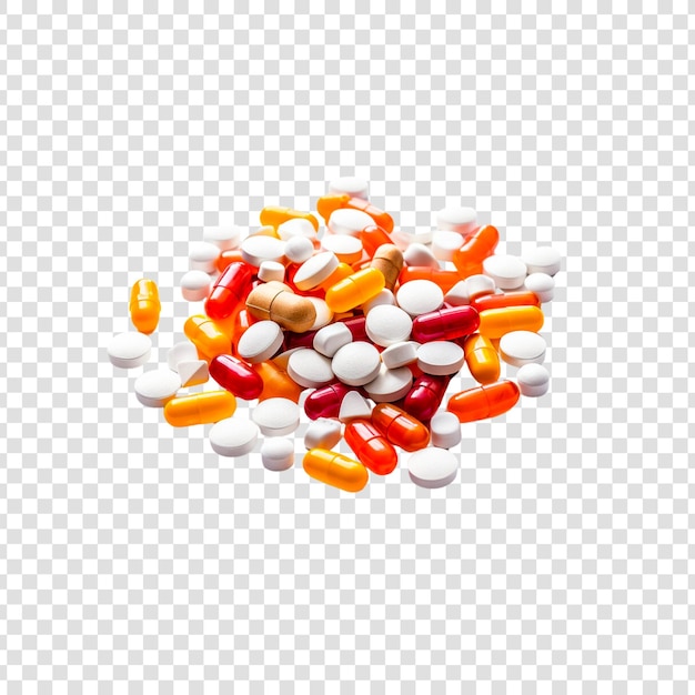 Pills and tablets isolated on a transparent background