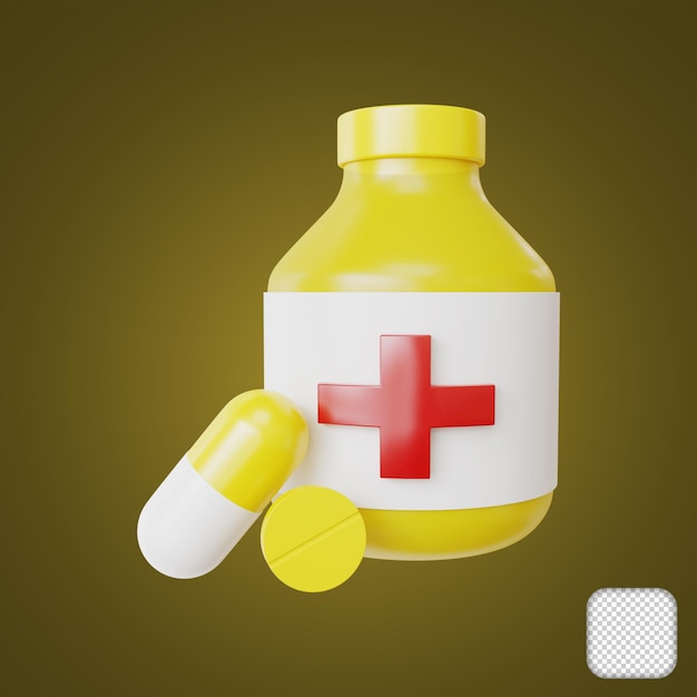 PSD pills with yellow bottle 3d illustration