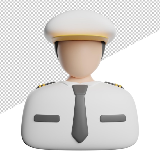 PSD piloot of cpatain vooraanzicht 3d-rendering pictogram illustratie avatar op transparante background