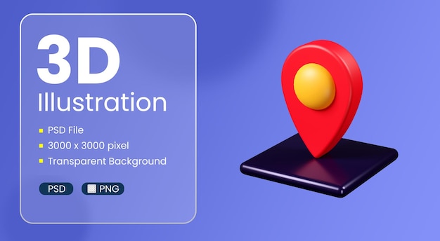 PSD pin location maps 3d icon with transparent background