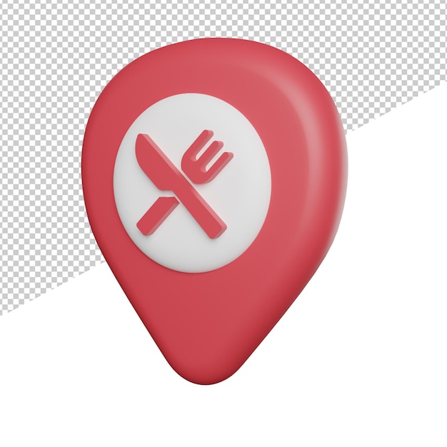 PSD pin map location restaurant side view 3d illustration rendering icon transparent background