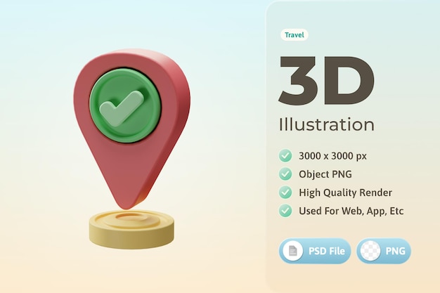 Pin with success arrow 3d illustration