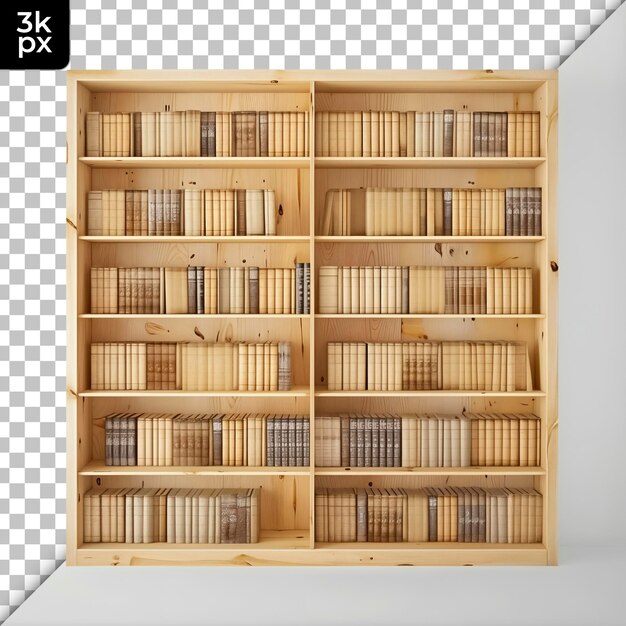 PSD pine bookshelf isolated on transparent background
