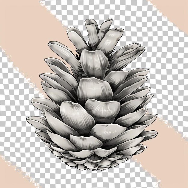 PSD a pine cone with flowers on it is on a checkered background