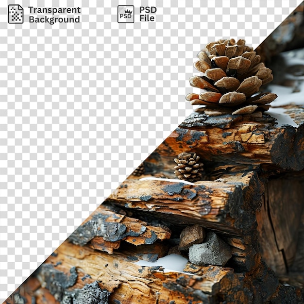 PSD pine cones on a log