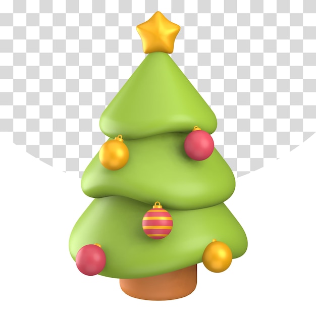 Pine Tree With Gold Star and Light Ball Render 3D Illustration Christmas Decoration