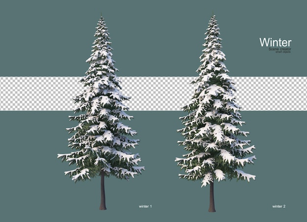 PSD 冬のさまざまなサイズの松の木