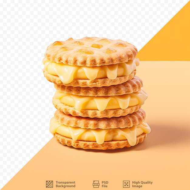 Pineapple cream filled biscuit on transparent background