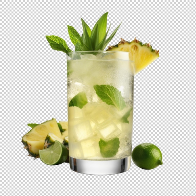 PSD pineapple ginger mojito cocktail isolated on transparent background generative ai