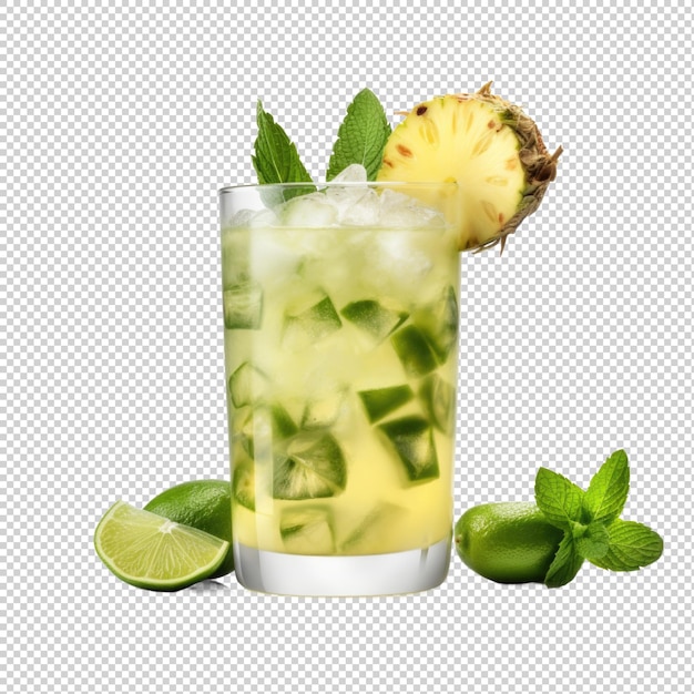 Pineapple Ginger Mojito cocktail isolated on transparent background Generative AI