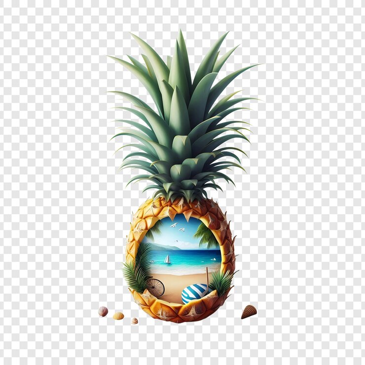 PSD pineapple juice summer beach on transparent background