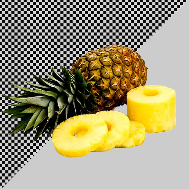 a pineapple and pineapple are on a black and white background