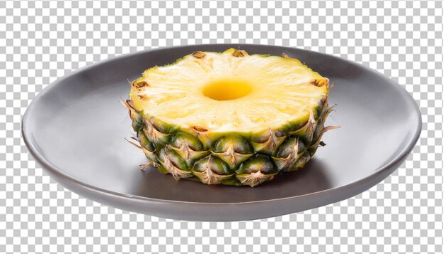 Pineapple slice on a plate isolated on a transparent background