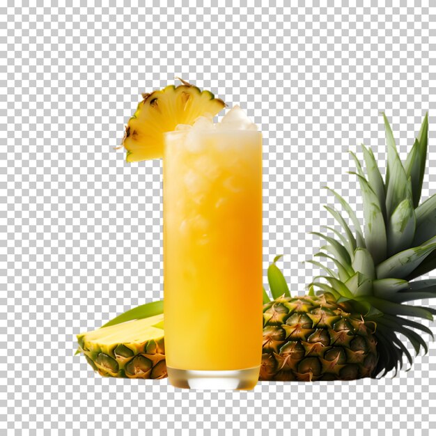 PSD pineapple slice with a cup of juice isolated on transparent background