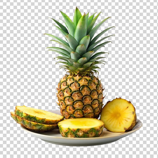 PSD ananas su un piatto bianco isolato su uno sfondo trasparente