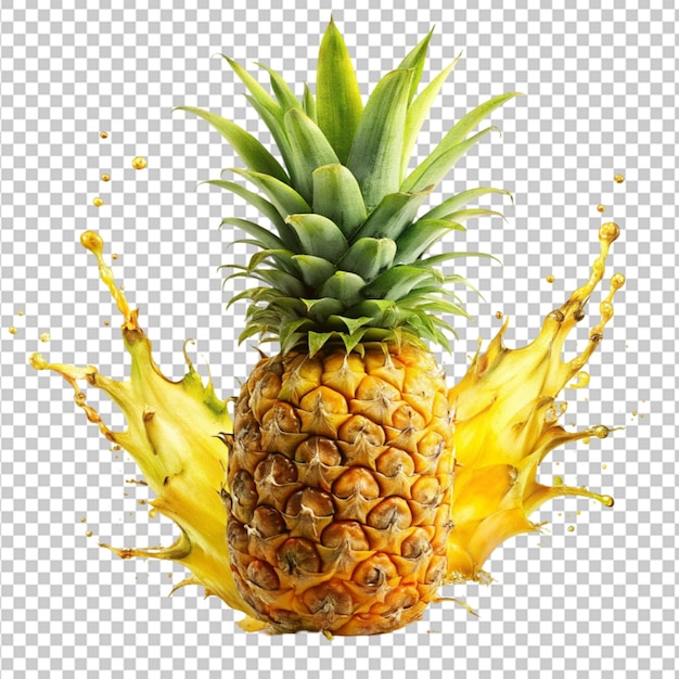 PSD pineapple with juice splash on white background