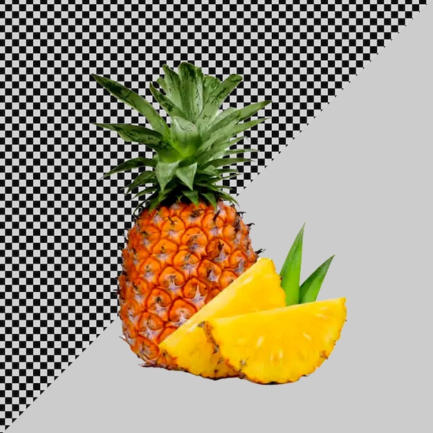 a pineapple with a pineapple on it is on a black and white background