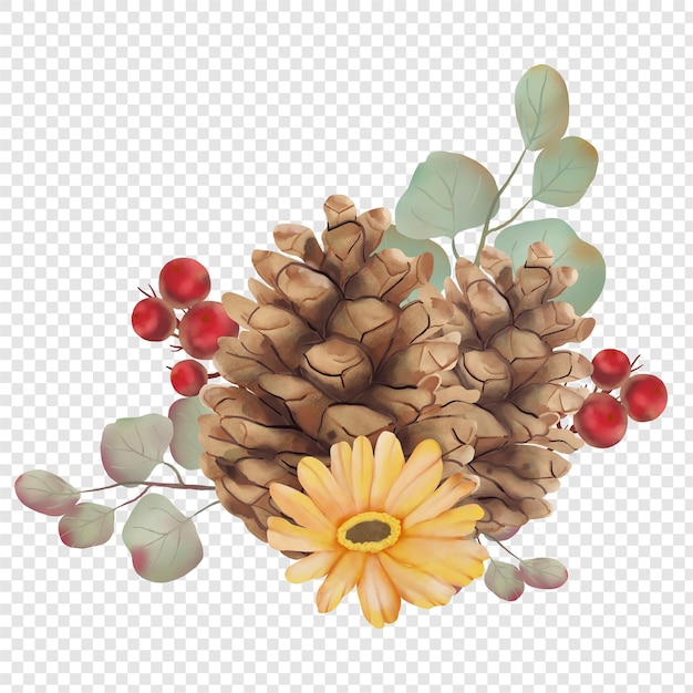 PSD pinecone akwarela jesień jesień rustykalny element clipart