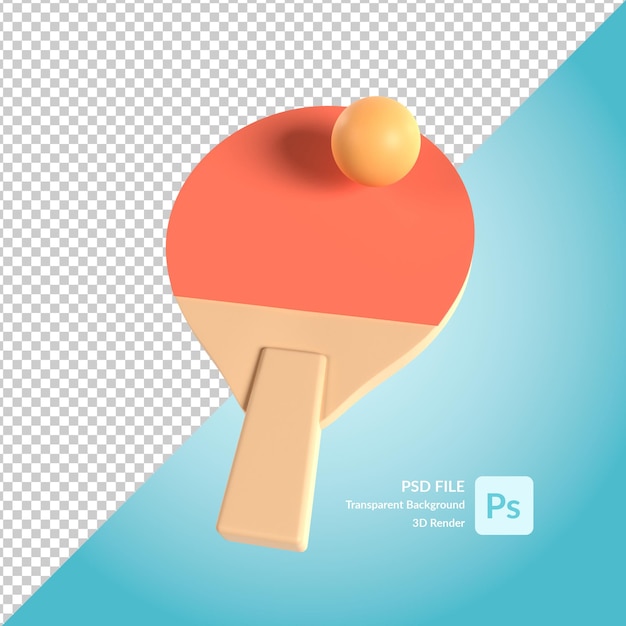 PSD Ракетка для пинг-понга и мяч 3d рендеринг иллюстрации