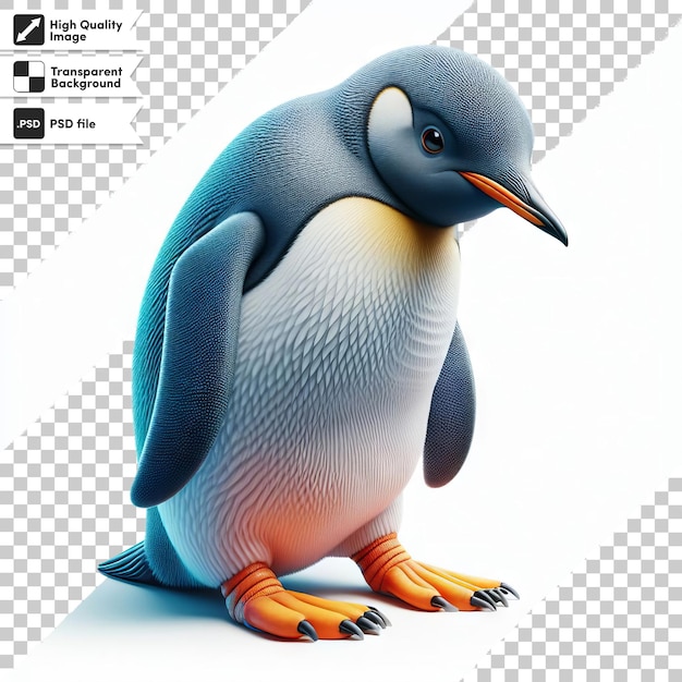 PSD pingwin z niebiesko-pomarańczowym dziobem stoi na białym tle