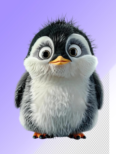 PSD pingwin z żółtym dziobem, czarnymi oczami i czarno-białą twarzą
