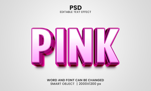 Pink 3d editable text effect premium psd with background