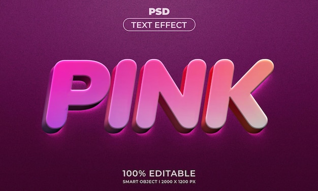 Pink 3d editable text effect premium psd with background