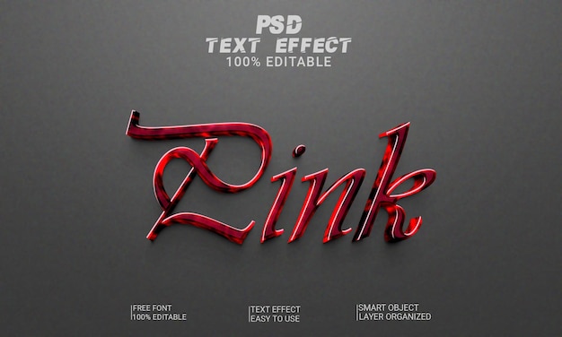 File psd premium effetto stile testo modificabile 3d rosa con sfondo