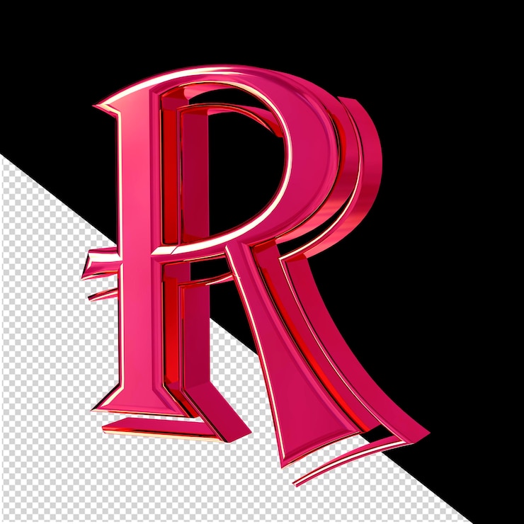 PSD pink 3d letters view from right letter r