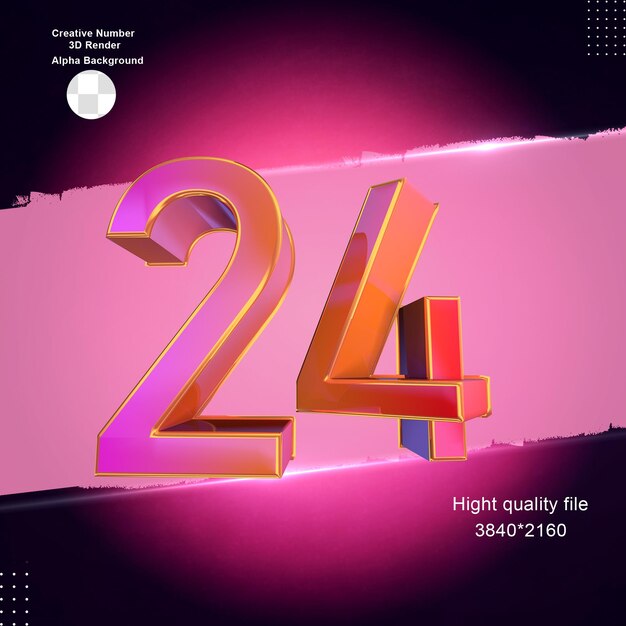 PSD pink 3d number 24 for design