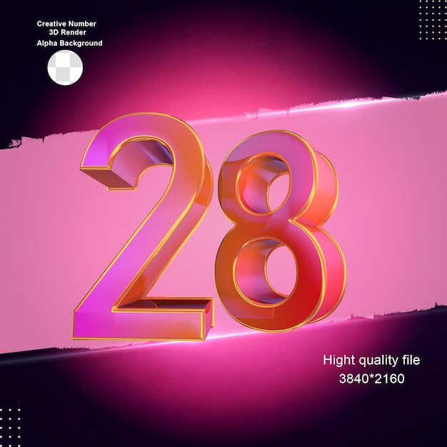 PSD pink 3d number 28 for design