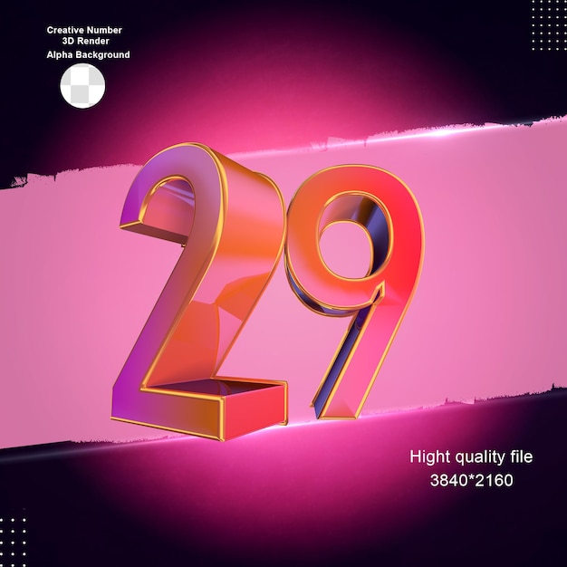 Pink 3d number 29 for design