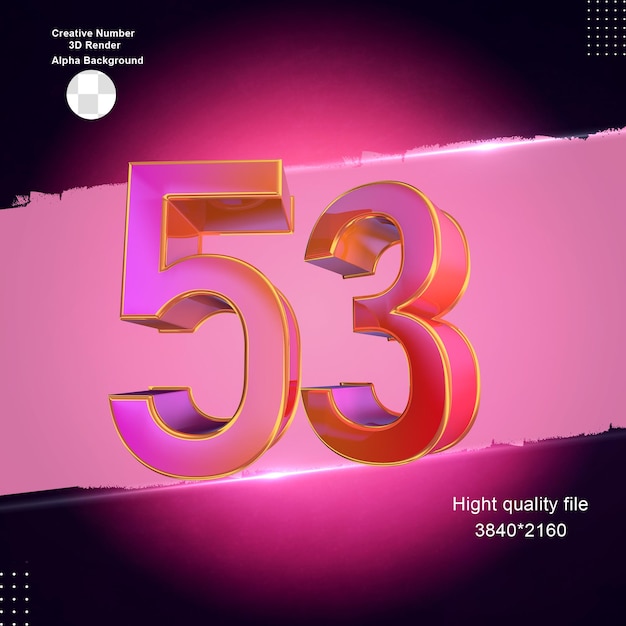 PSD pink 3d number 53 for design