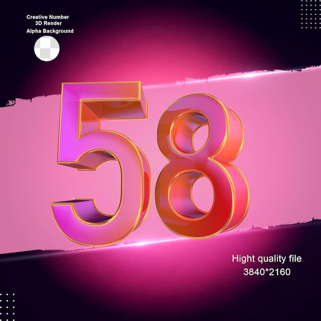 PSD pink 3d number 58 for design