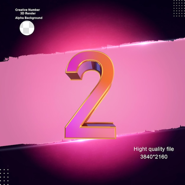 PSD pink 3d number2 for design