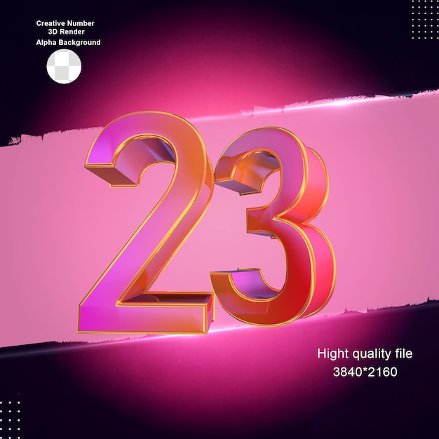 PSD pink 3d number23 for design