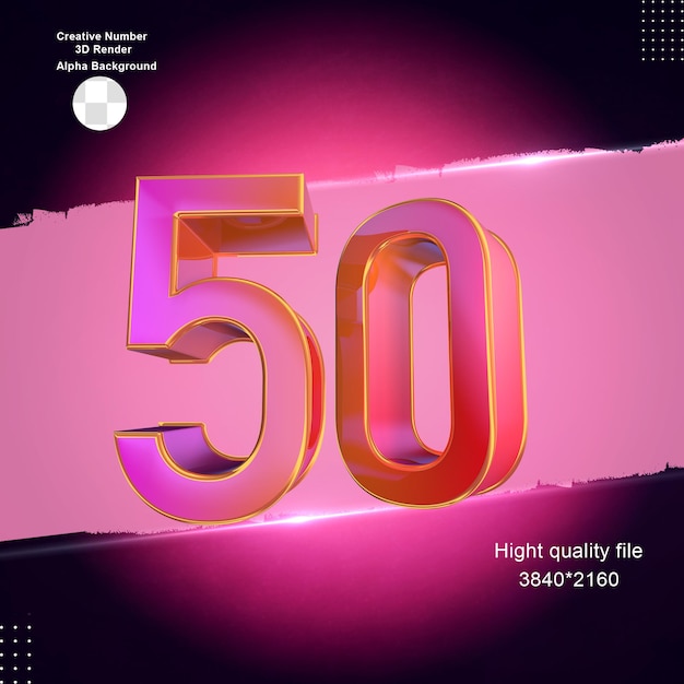 PSD pink 3d number50 for design