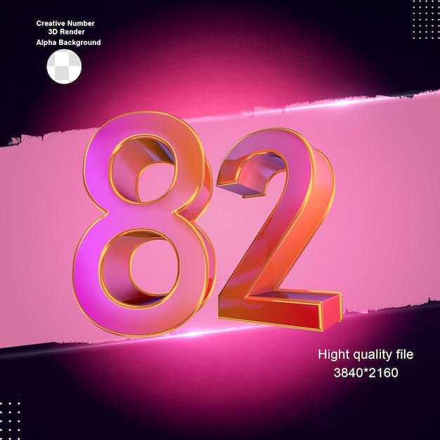 PSD pink 3d number82 for design