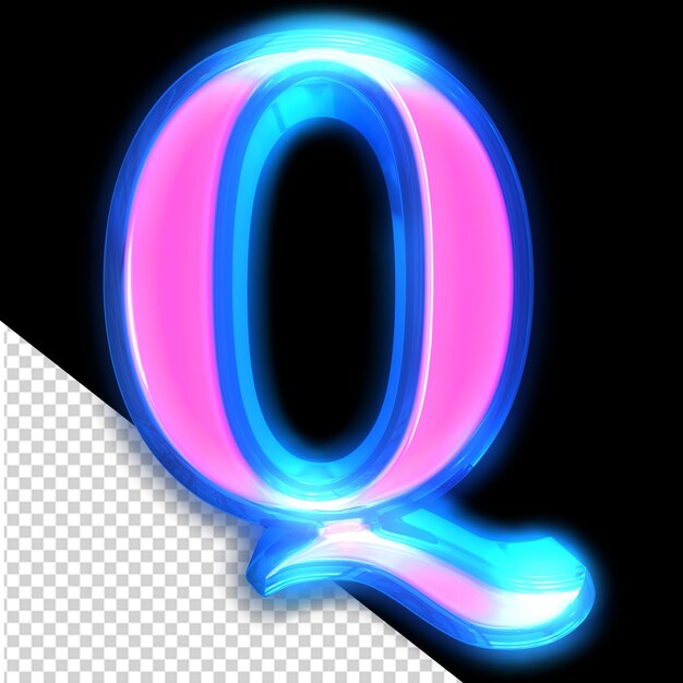 Pink 3d symbol glowing around the edges letter q