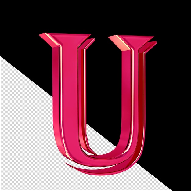 Pink 3d symbol view from left letter u