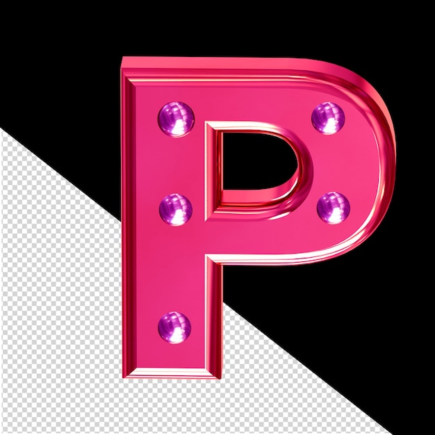 Розовый 3d-символ с металлическими заклепками буквой p