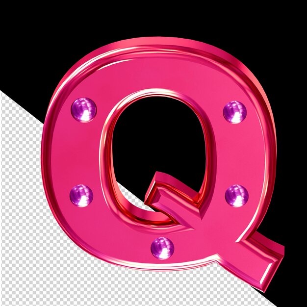 PSD Розовый 3d-символ с металлическими заклепками буквой q
