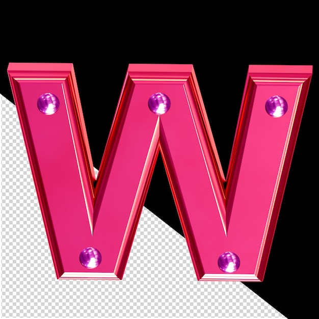 PSD pink 3d symbol with metal rivets letter w