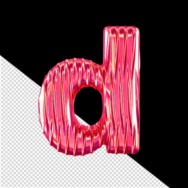 Pink 3d symbol with vertical ribs letter d