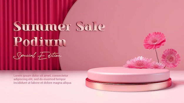 A pink ad for summer sale with a pink display