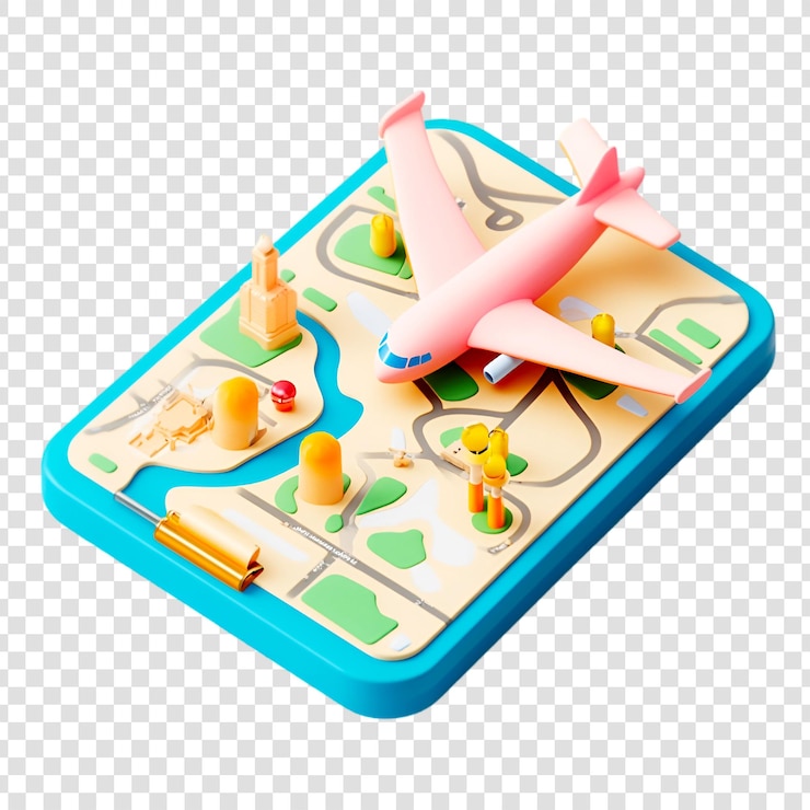 PSD pink airplane on a city map travel planning tourism journey flight trip vacation