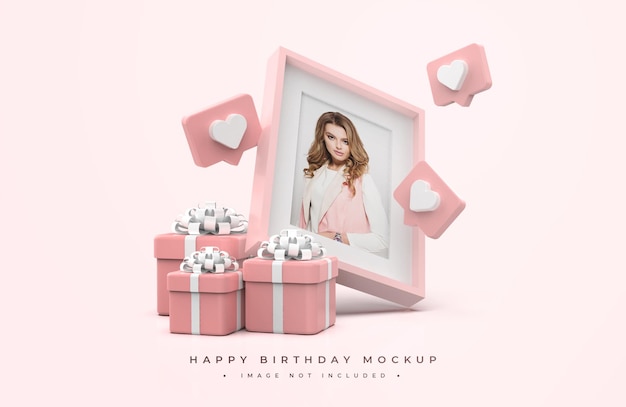 Розово-белый макет с днем рождения