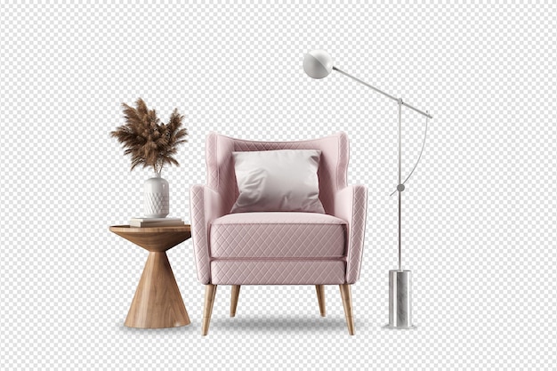 Pink armchair and modern funiture of 3d rendered