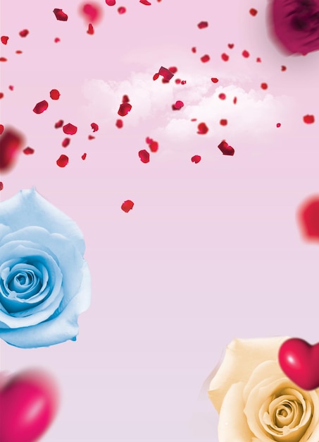 PSD pink background with different kind of roses editable