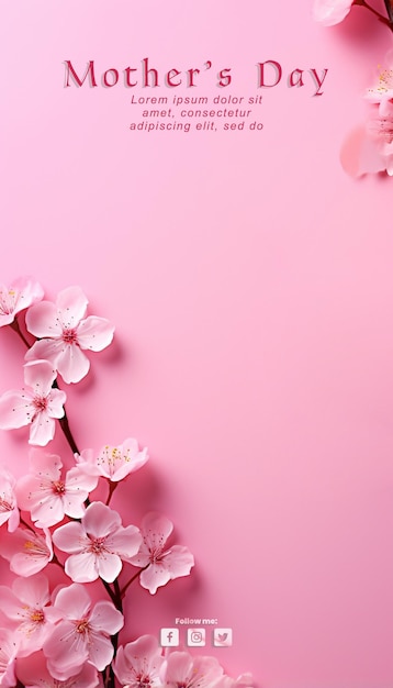 PSD 母の日を記念するピンクの背景 サクラの花で 人工知能生成